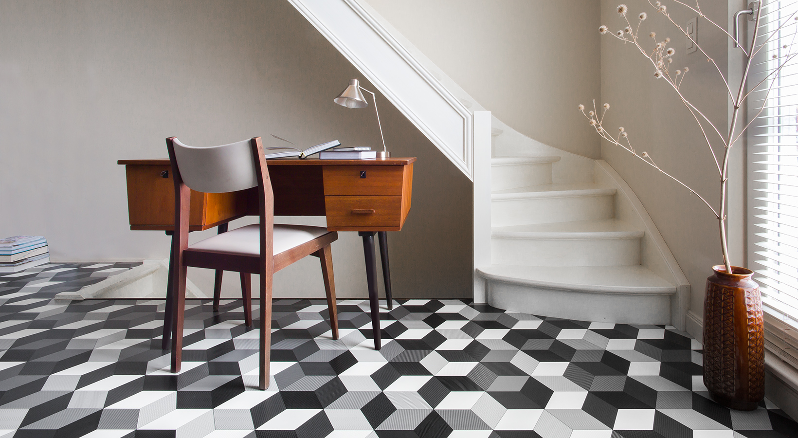 Cubes Black Sheet Vinyl Flooring